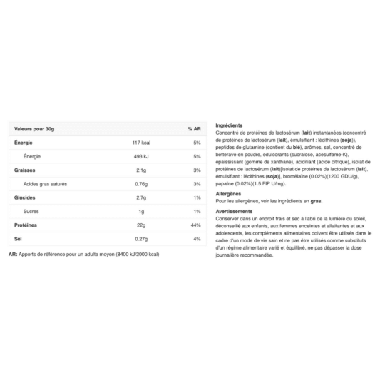 fiches valeurs nutritionnelles protéine whey my muscle
