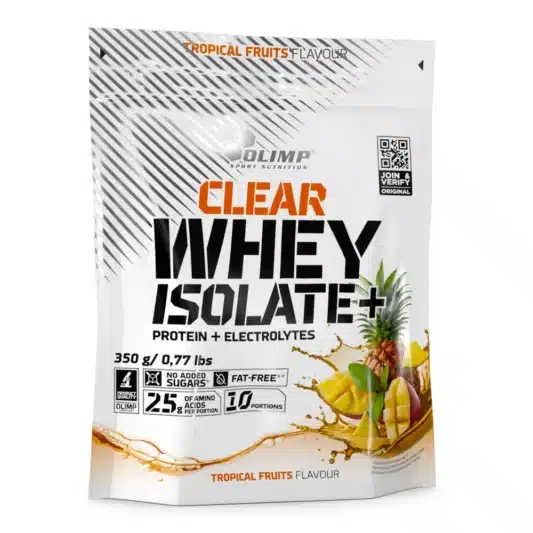 🔹 Clear Whey Isolate Plus - Olympe (350g) : Protéine isolate légère, fruitée et ultra-digestible. 84% de protéines, faible en sucres, parfaite pour la récupération et la sèche. 🔹 Protéine transparente à haute teneur en whey isolate. Goût fruité, sans lactose, idéale en post-training ou collation légère.