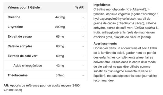 valeurs nutrition Yamamoto kre-alkalyn