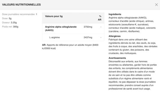 Valeurs-nutritionnelles-AAKG-XPLODE-POWDER®-OLIMP Orange