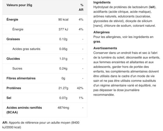 valeurs nutritionnelles clear whey applied nutrition