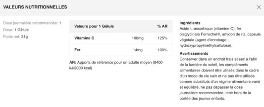 Valeurs-nutritionnelles-FER-BISGLYCINATE-VITAMINE-C-NOVOMA