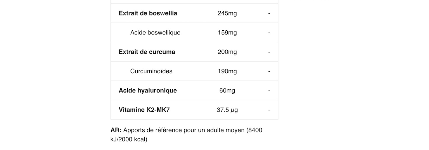 Suite-valeurs-nutritionnelles-ARTHRO-FORTE BioTech USA
