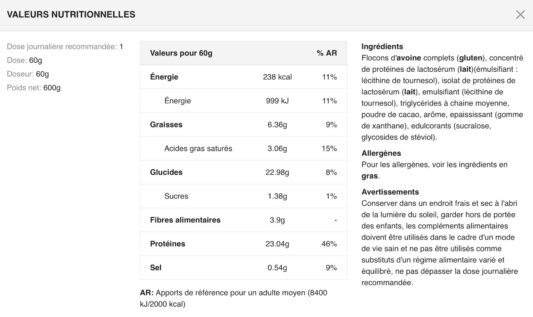 Valeurs-nutrionnelles-OATS-PROTEIN-PORRIDGE-APPLIED-NUTRITION