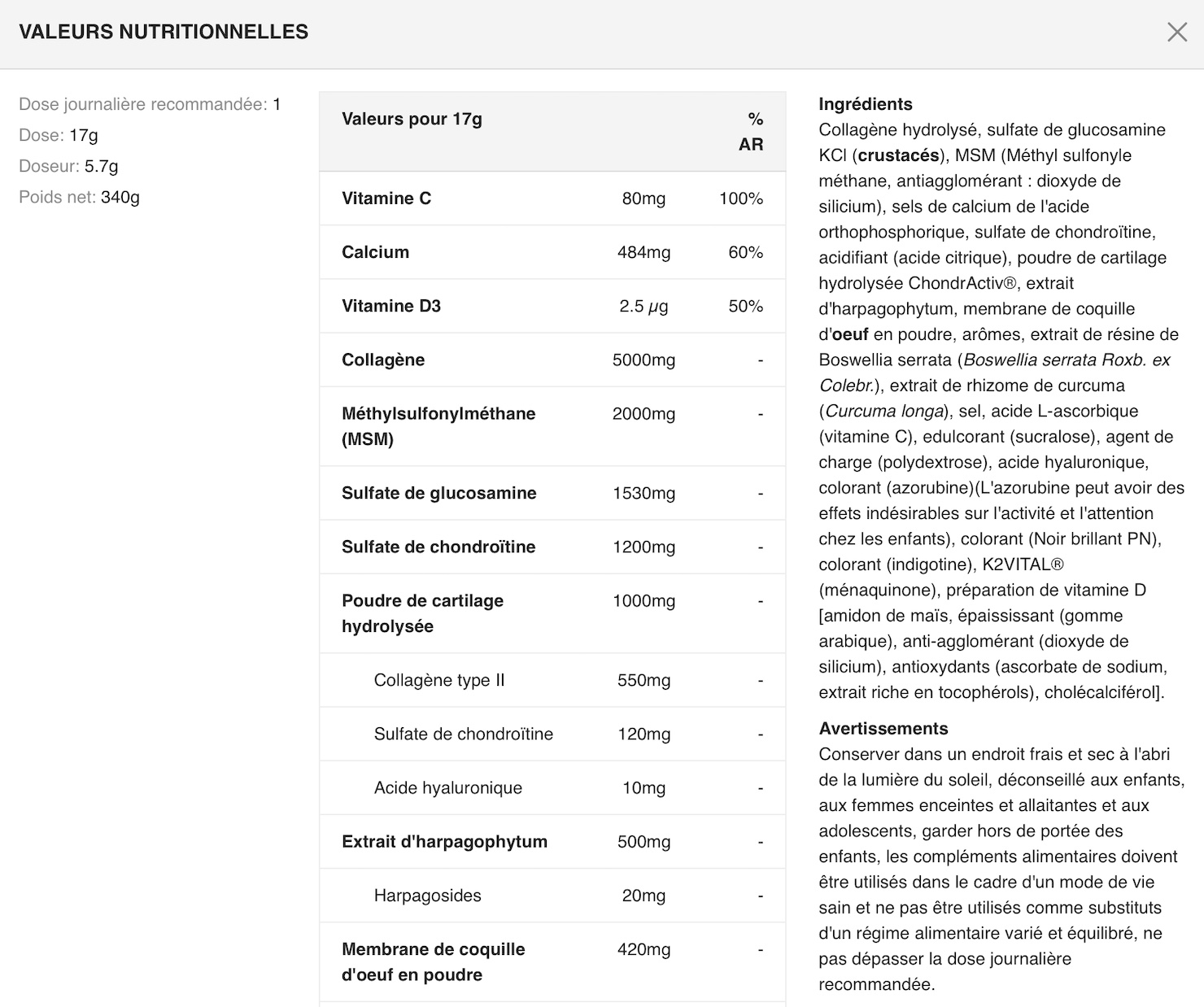 Valeurs-nutritionnelles-ARTHRO-FORTE-DRINK-POWDER-BLACK-CURRANT-BIOTECH-USA