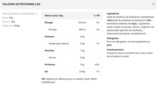 Valeurs-nutritionnelles-100-ISOLATE-WHEY-SCITEC-NUTRITION-CHOCOLAT
