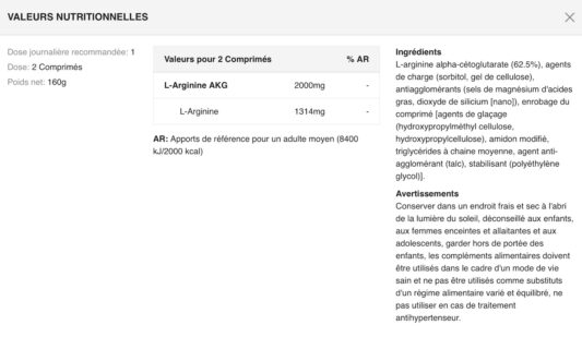 Valeurs-nutritionnelles-AAKG-1000-BIOTECH-USA