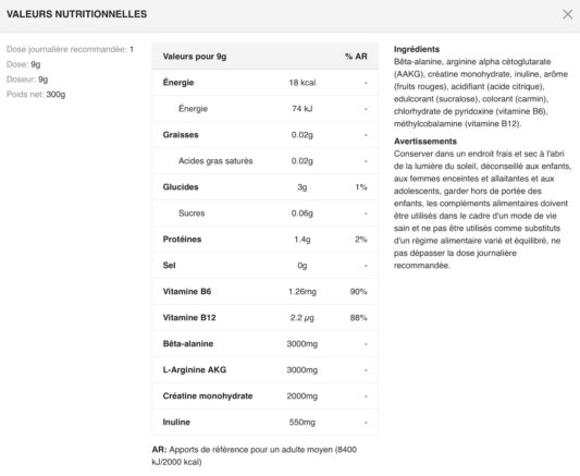 Valeurs-nutritionnelles-PRE-WORKOUT-QNT-ZERO-CAFFEINE