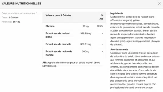 Valeurs nutritionnelles sugar stop